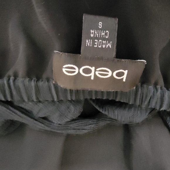 Bebe Halter Top Small 100% Silk Embellished Belted Open Back Black - Picture 7 of 8